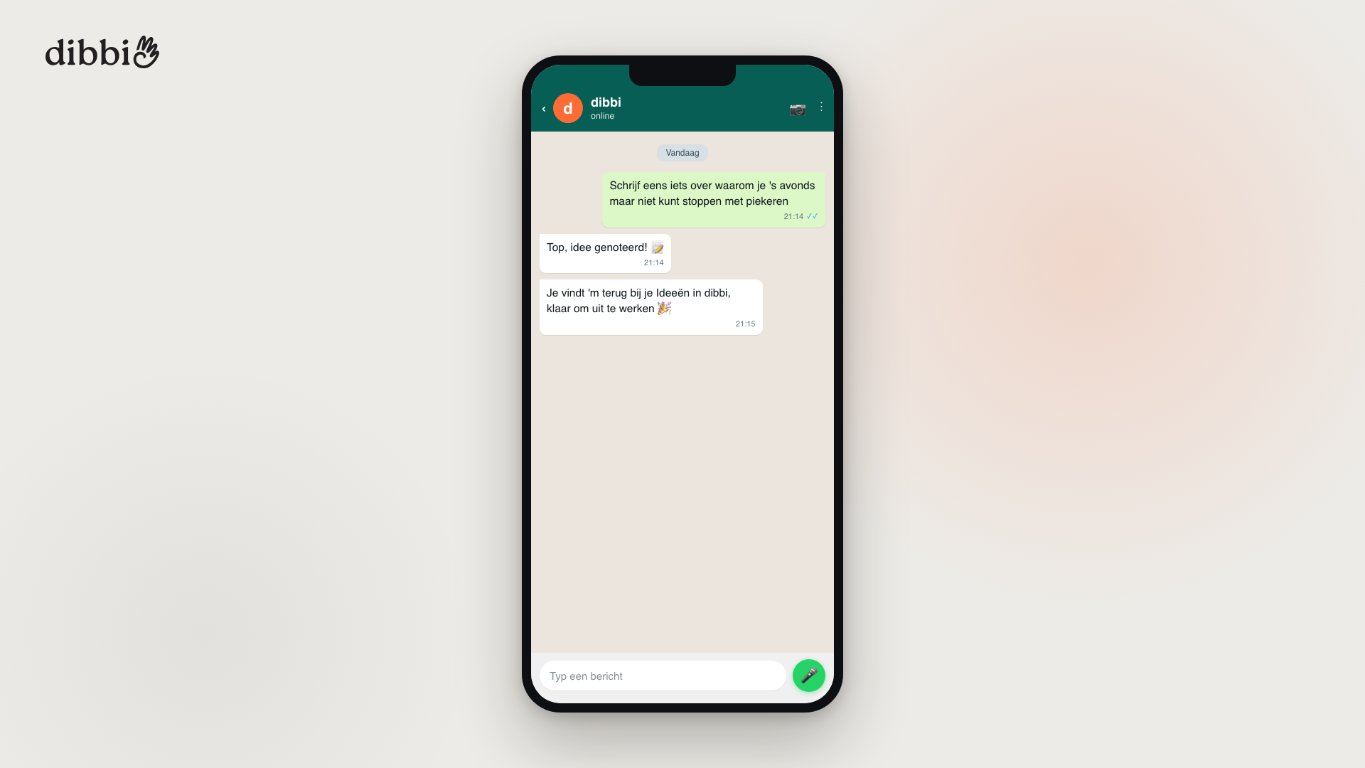 Schermafbeelding van dibbi: Stuur je idee gewoon een appje