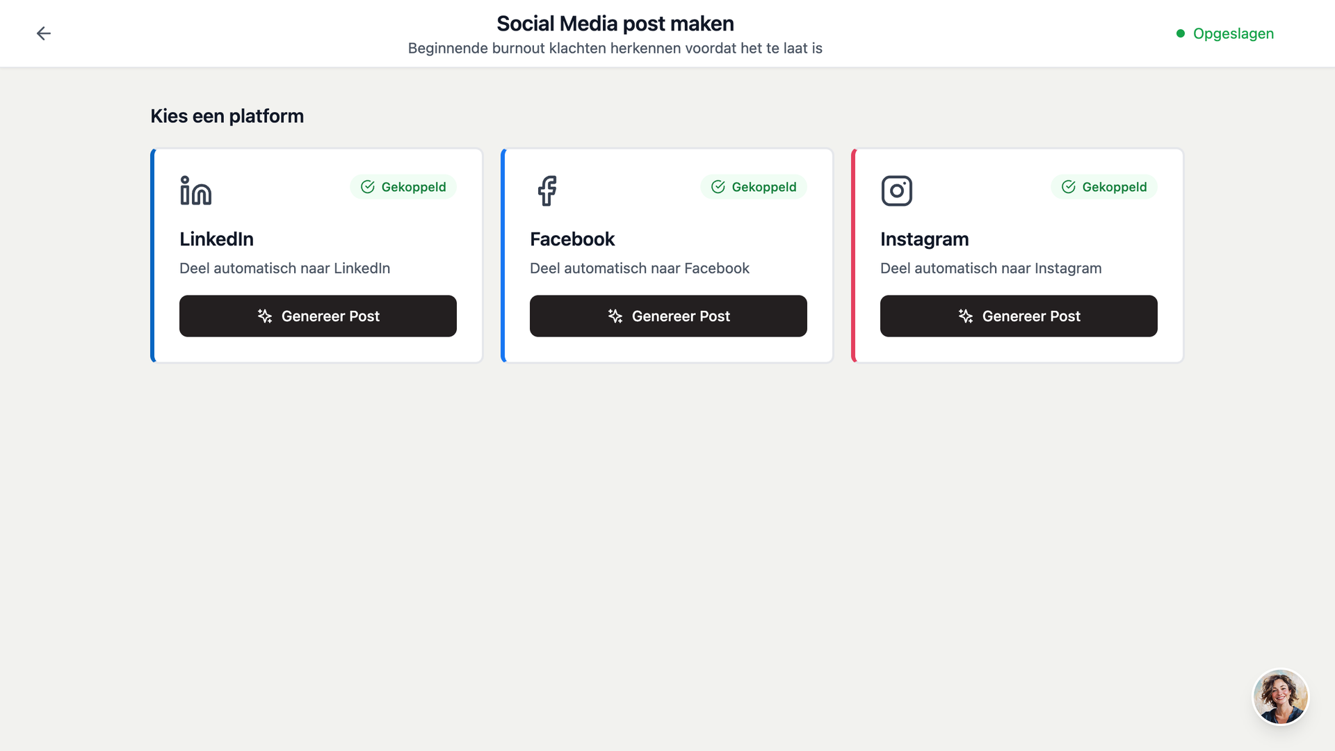 Schermafbeelding van dibbi: Zo maak je social posts van je blog